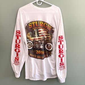 Sturgis Black Hills Rally 2016 Long Sleeve T Shirt Mens XL White Cotton